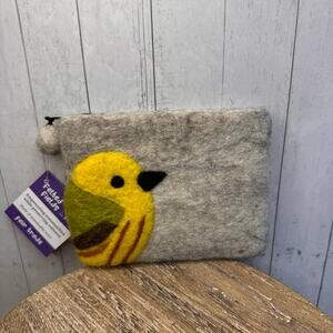 Felted Wool Neutral Wallet Pouch Yellow Warbler Bird Lover Makeup Bag FAST SHIP